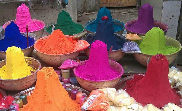 Colours are for sale on a market.
